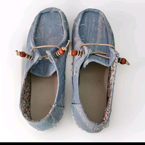 Shein Womens Blue Jean Distressed Look Slip On Loafer Casual Shoes Size 8 - Picture 8 of 8